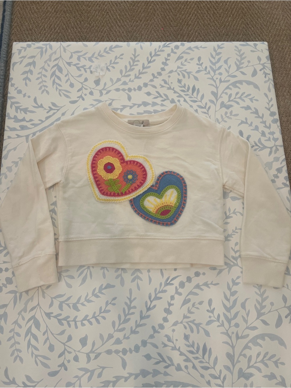 Peek Cream Sweatshirt with Bright Heart Appliqués